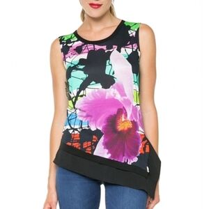 Desigual Abstract Multicolor Assymetrical Sleeveless Top Size Small